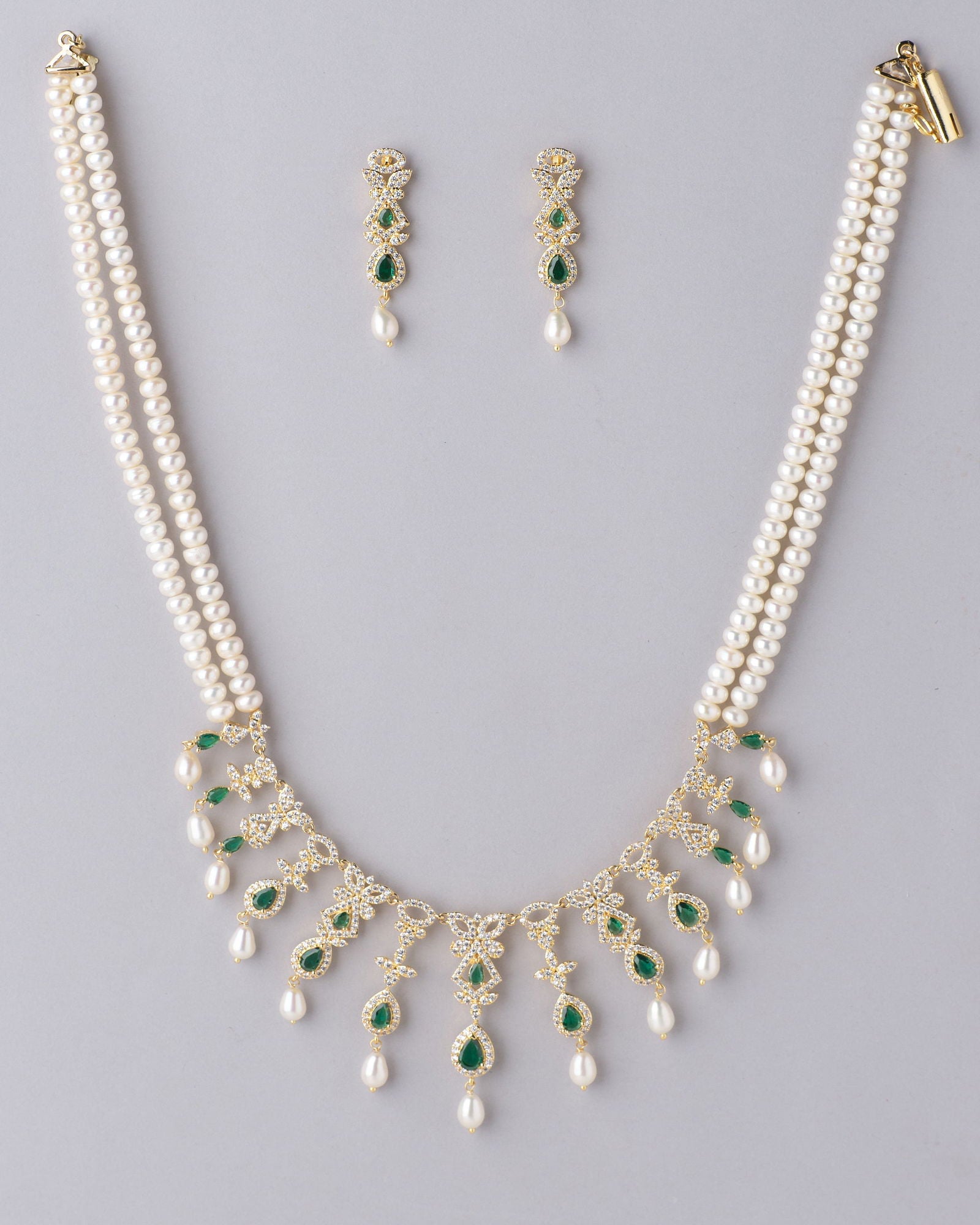 Pretty Stone And Pearl Necklace Set - Chandrani Pearls