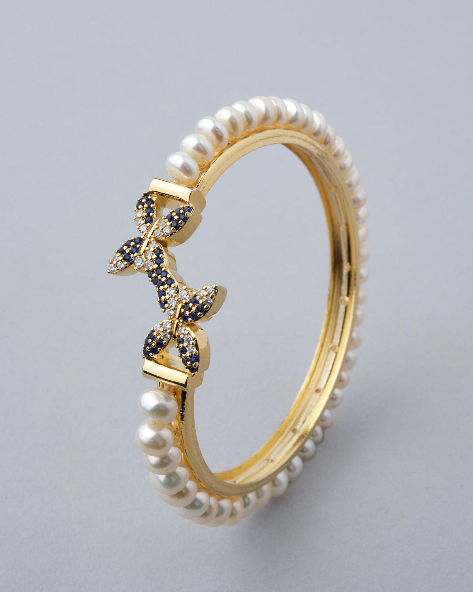 Pretty Stone Studded Pearl Bangle - Chandrani Pearls