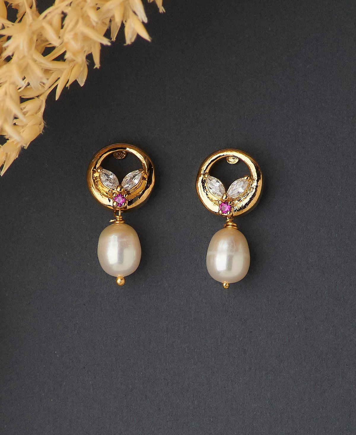 Pretty Stone Studded Pearl Earring - Chandrani Pearls