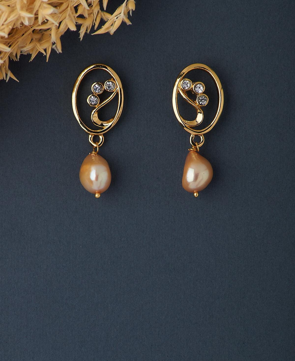 Pretty Stone Studded Pearl Hang Earring - Chandrani Pearls