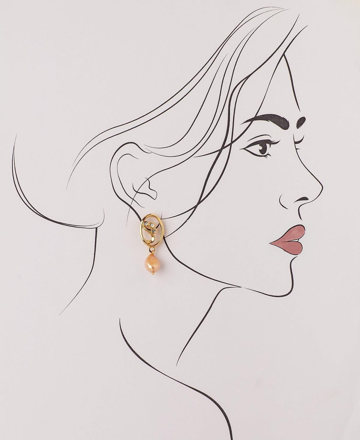 Pretty Stone Studded Pearl Hang Earring - Chandrani Pearls