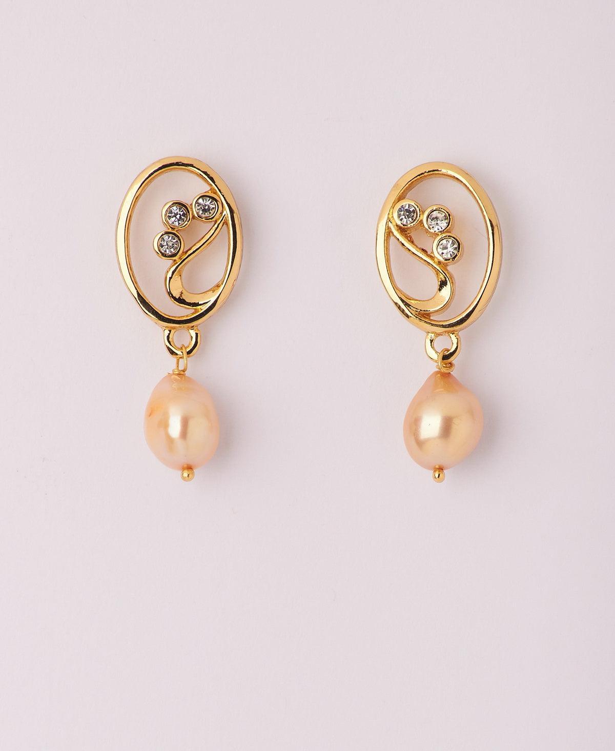 Pretty Stone Studded Pearl Hang Earring - Chandrani Pearls