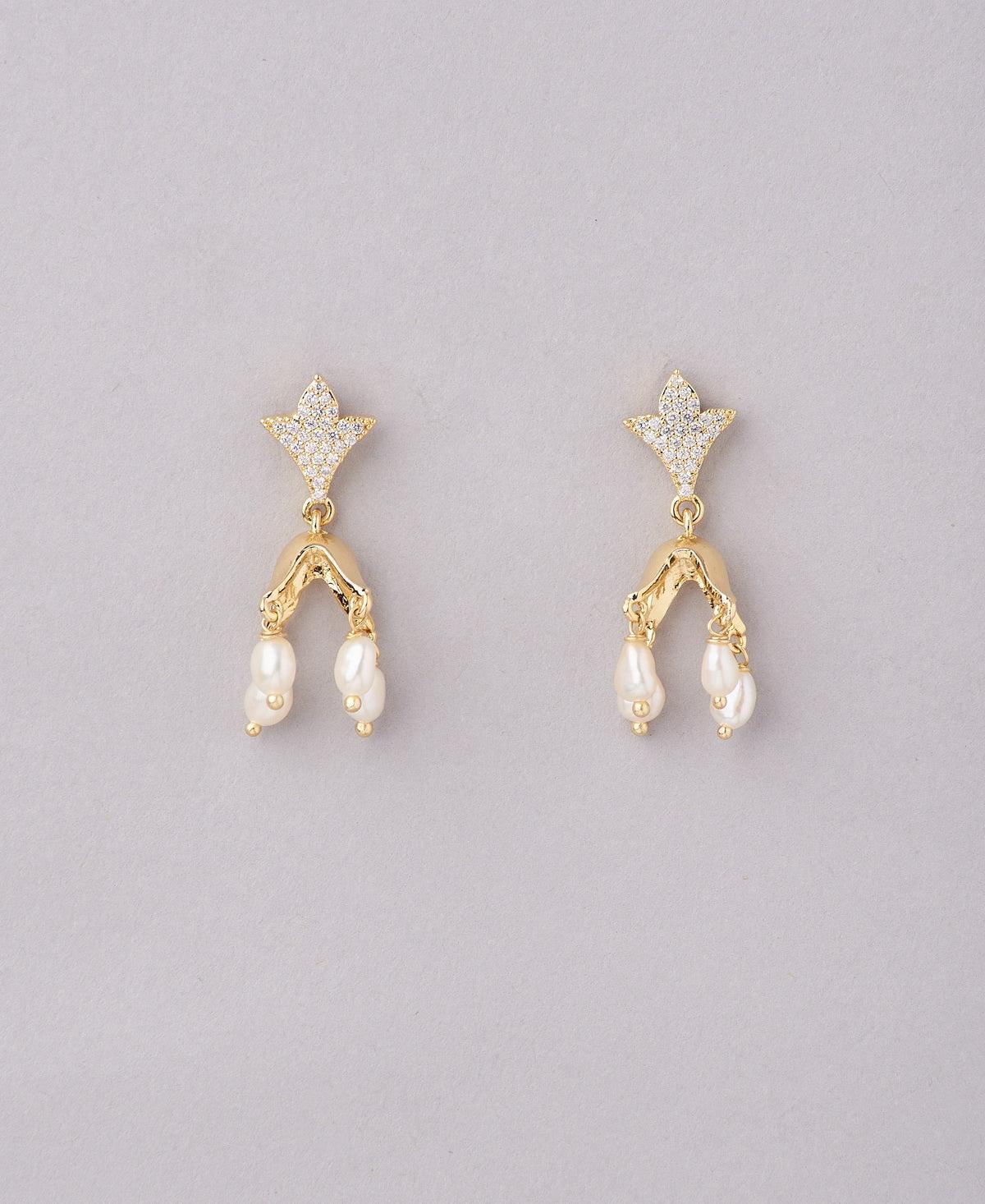 Pretty Stone Studded Pearl Hanging Earring - Chandrani Pearls