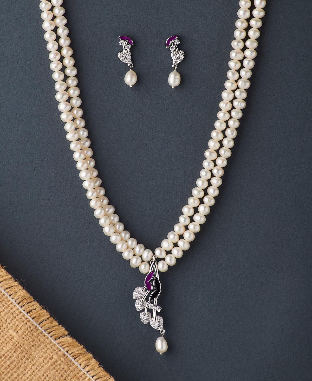 Pretty Stone Studded Pearl Necklace Set - Chandrani Pearls