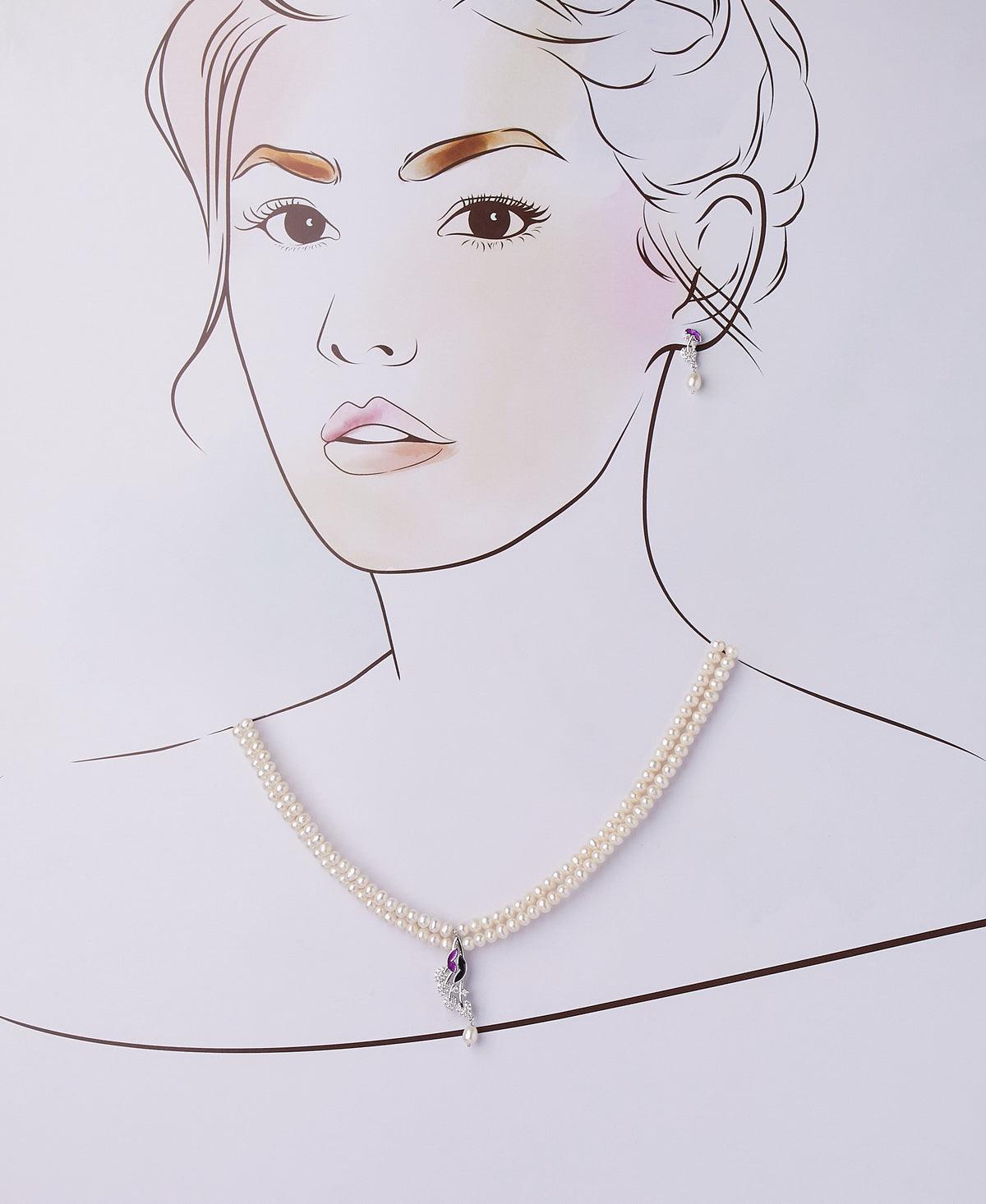 Pretty Stone Studded Pearl Necklace Set - Chandrani Pearls