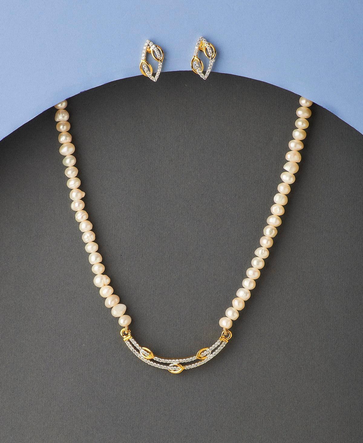 Pretty Stone Studded Pearl Necklace Set - Chandrani Pearls