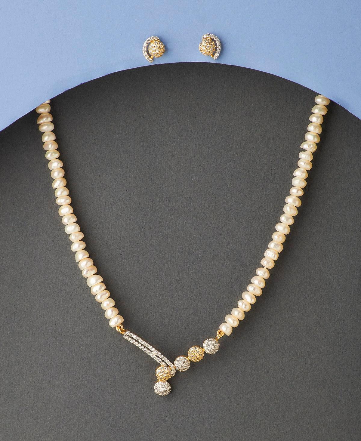 Pretty Stone Studded Pearl Necklace Set - Chandrani Pearls