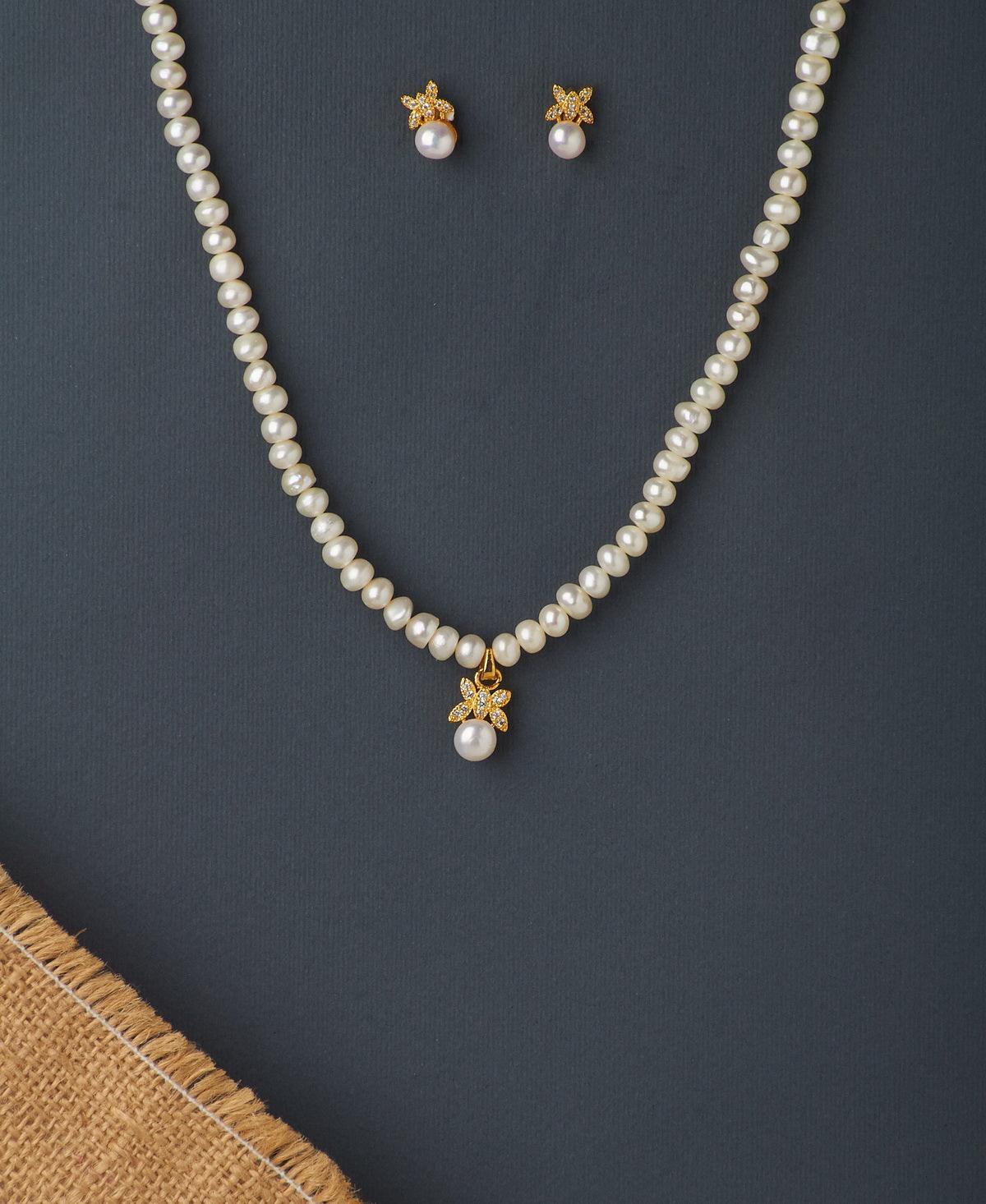 Pretty Stone Studded Pearl Necklace Set - Chandrani Pearls