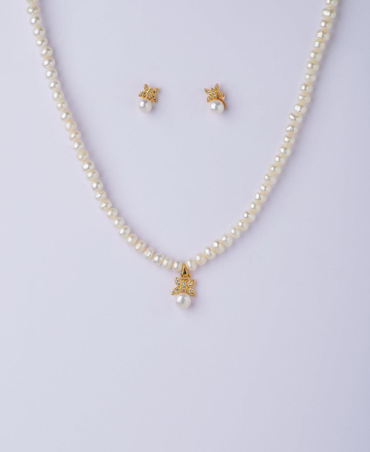 Pretty Stone Studded Pearl Necklace Set - Chandrani Pearls