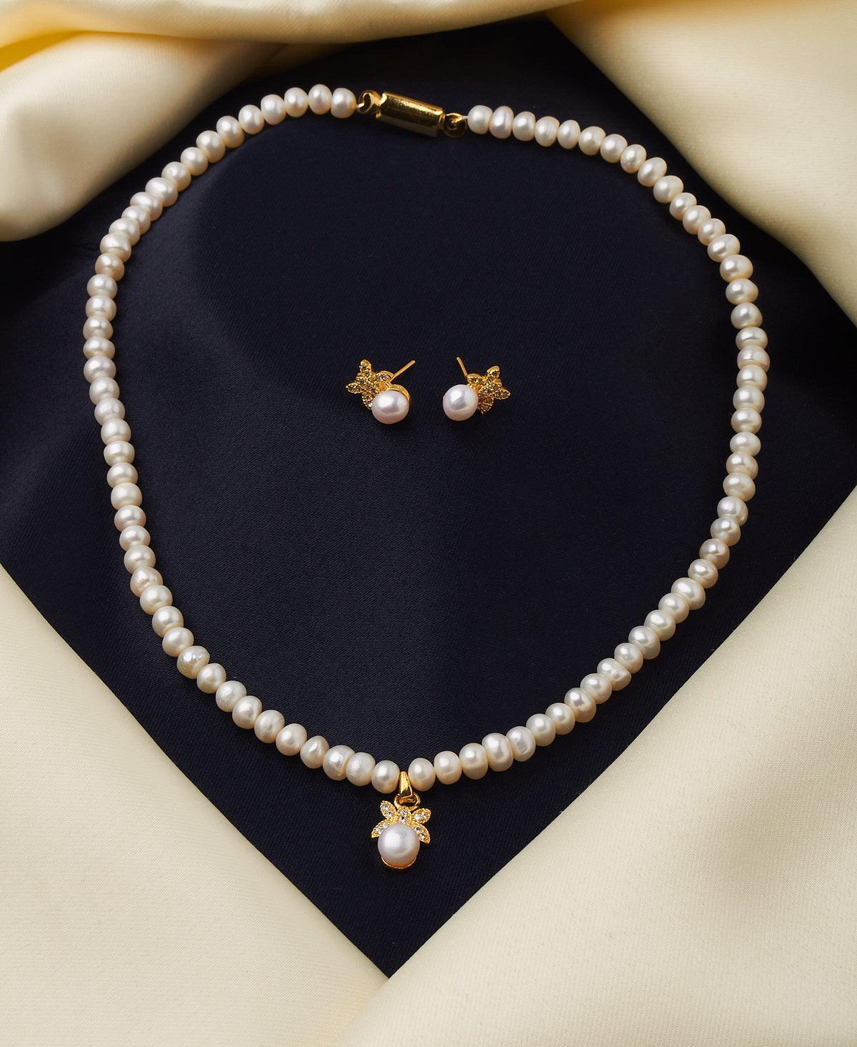 Pretty Stone Studded Pearl Necklace Set - Chandrani Pearls