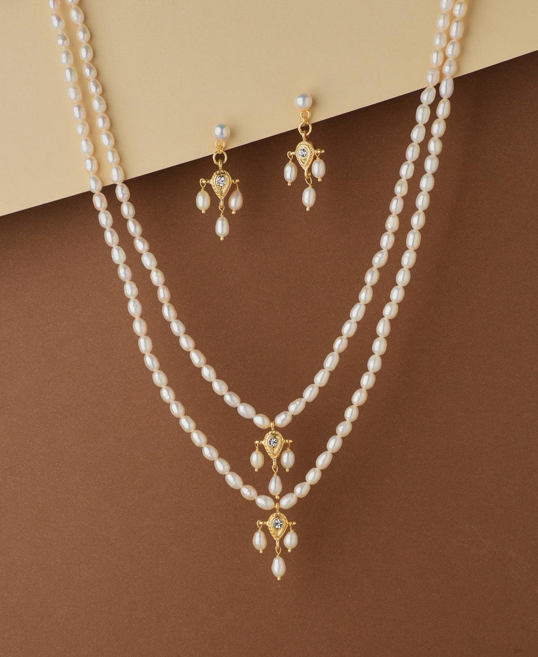 Pretty Stone Studded Pearl Necklace Set - Chandrani Pearls