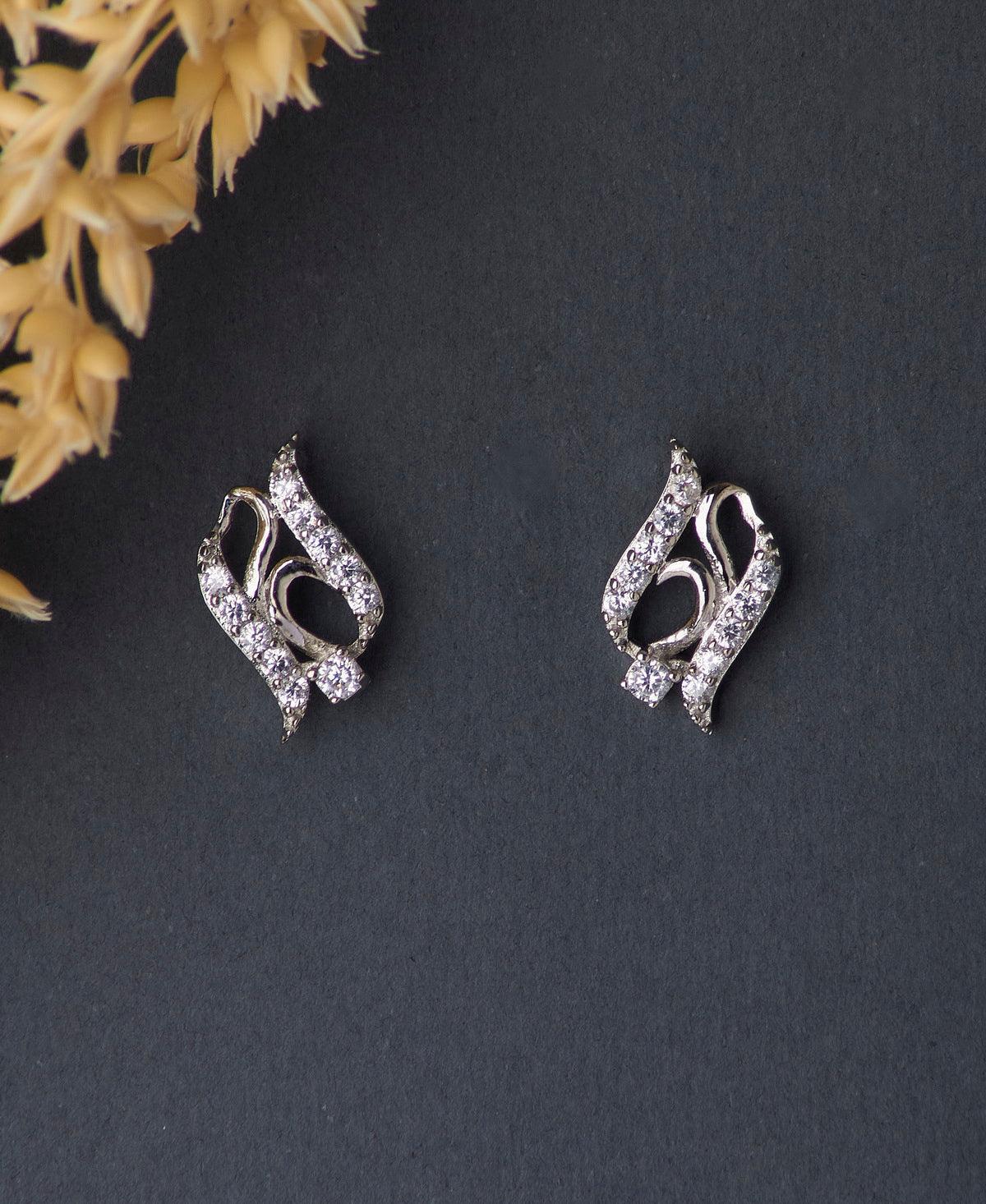 Pretty Stone Studded Silver Earring - Chandrani Pearls