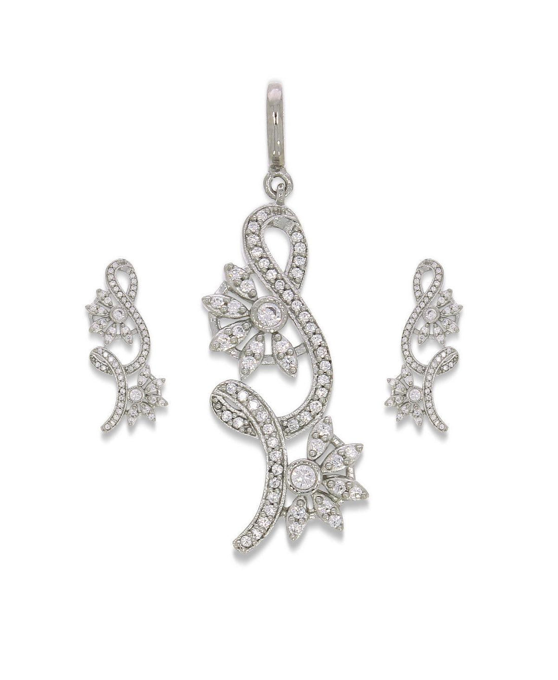Pretty Stone Studded Silver Pendant Set - Chandrani Pearls