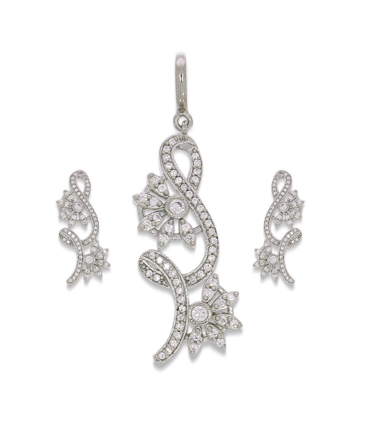Pretty Stone Studded Silver Pendant Set - Chandrani Pearls