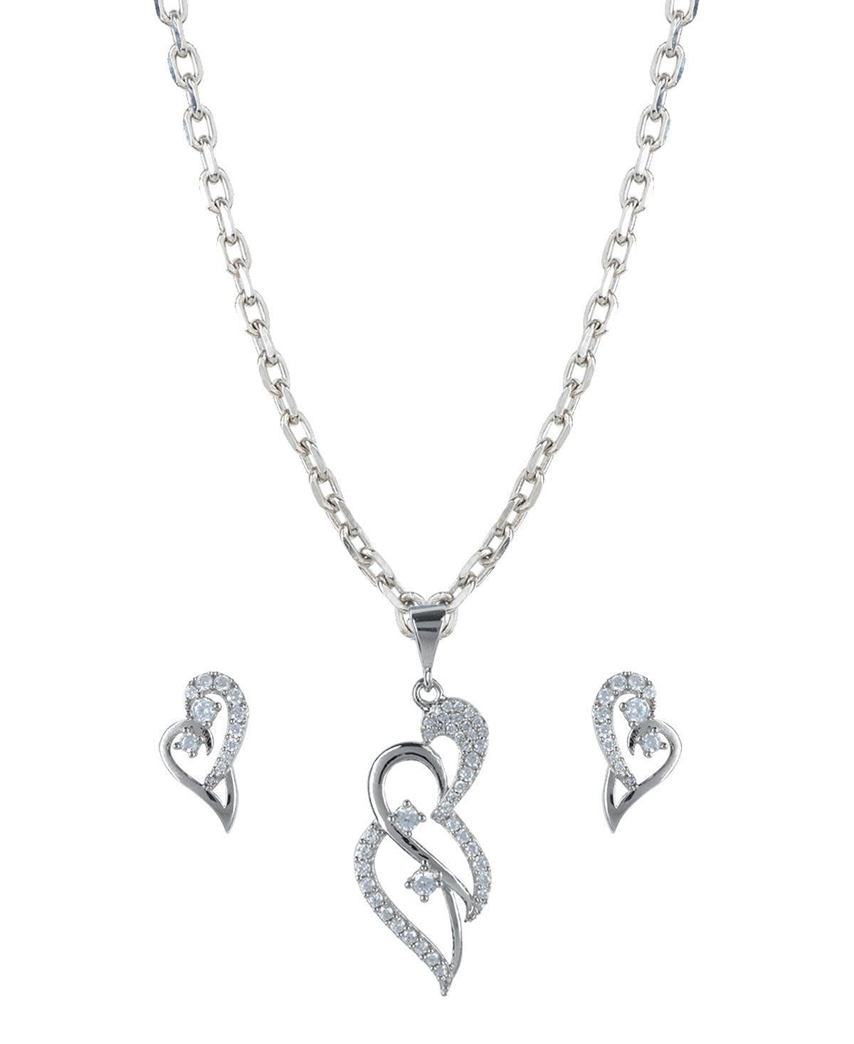 Pretty Stone Studded Silver Pendant Set - Chandrani Pearls