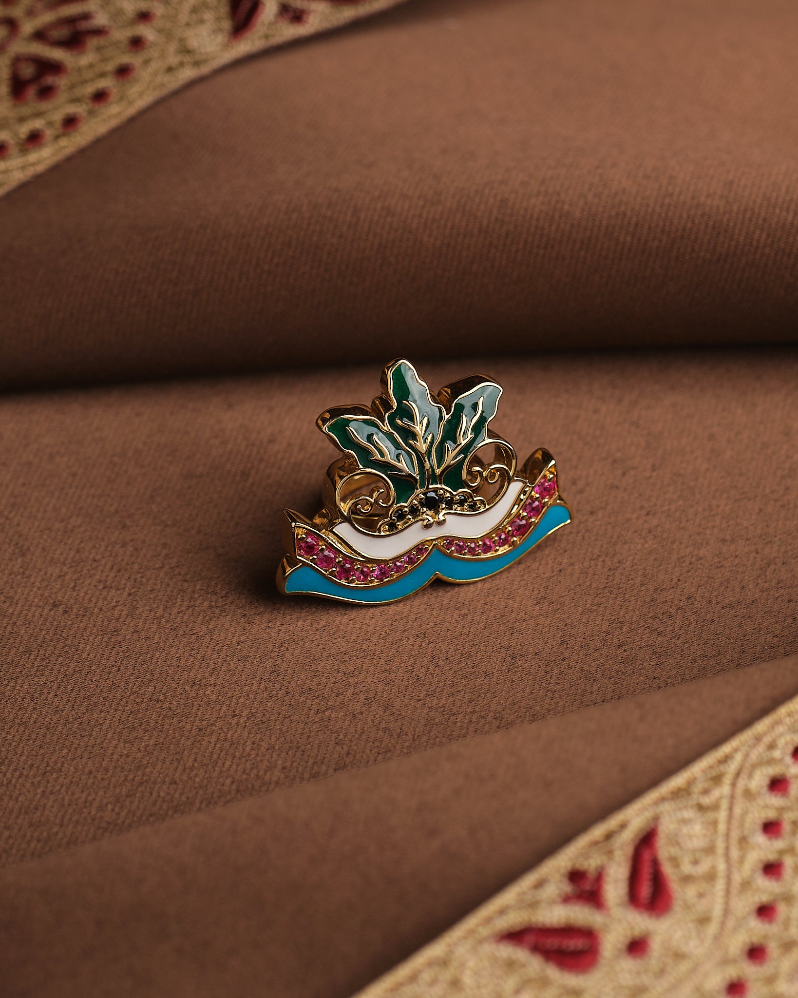 Bridal Enamel Ring with CZ Accents - Elegant and Timeless
