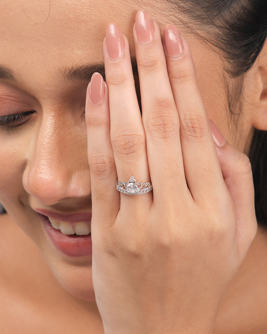 Romantic Demifine Silver Ring with Solitaire CZ Stone