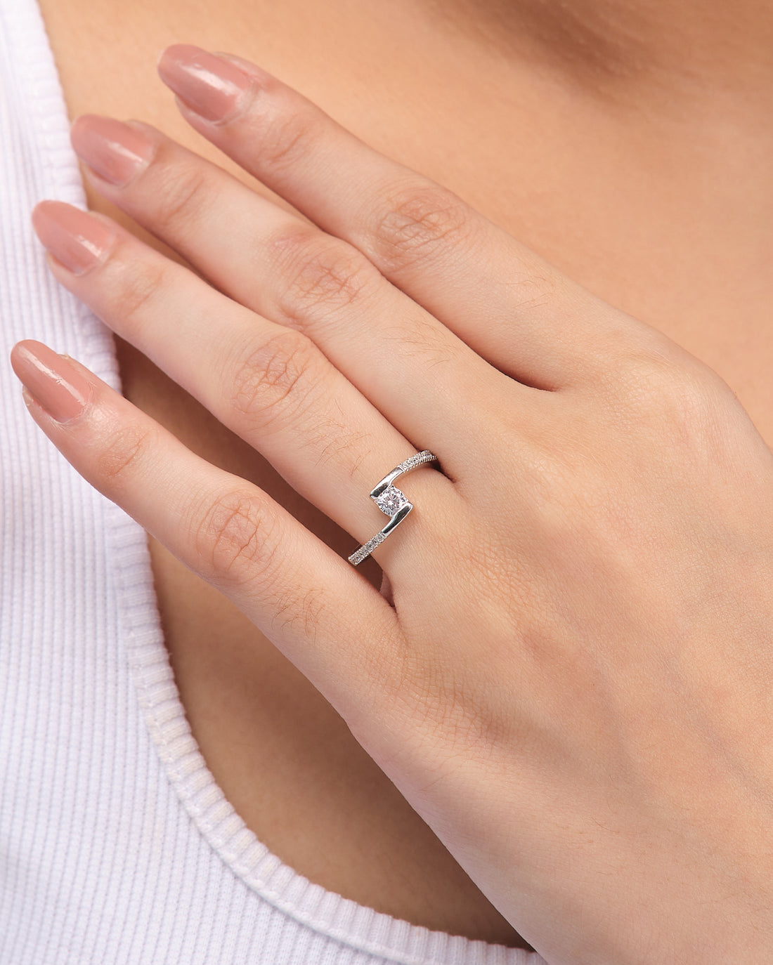 Solitaire CZ Promise Ring in Demifine Silver
