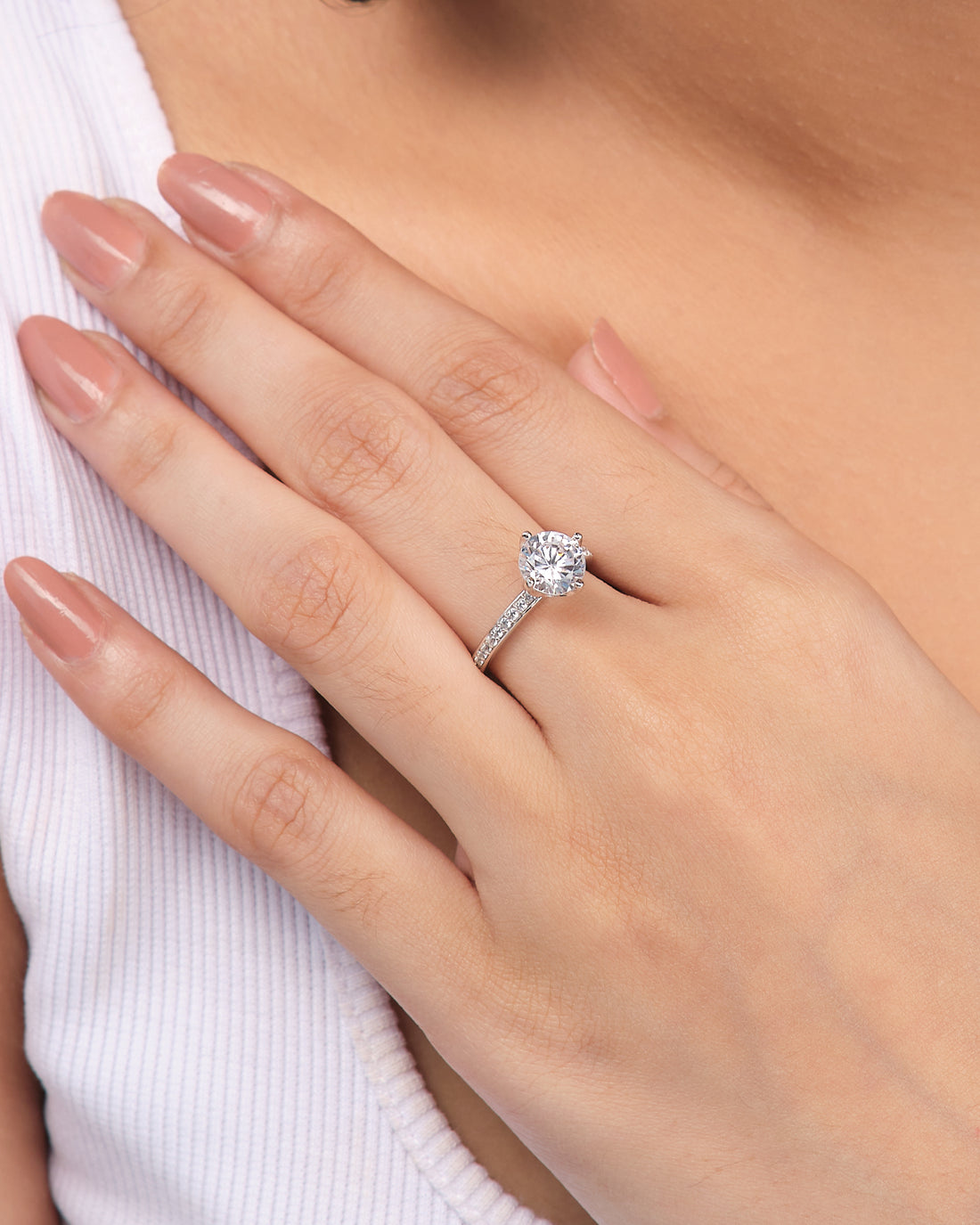 Classic Demifine Silver Ring with Romantic CZ Center