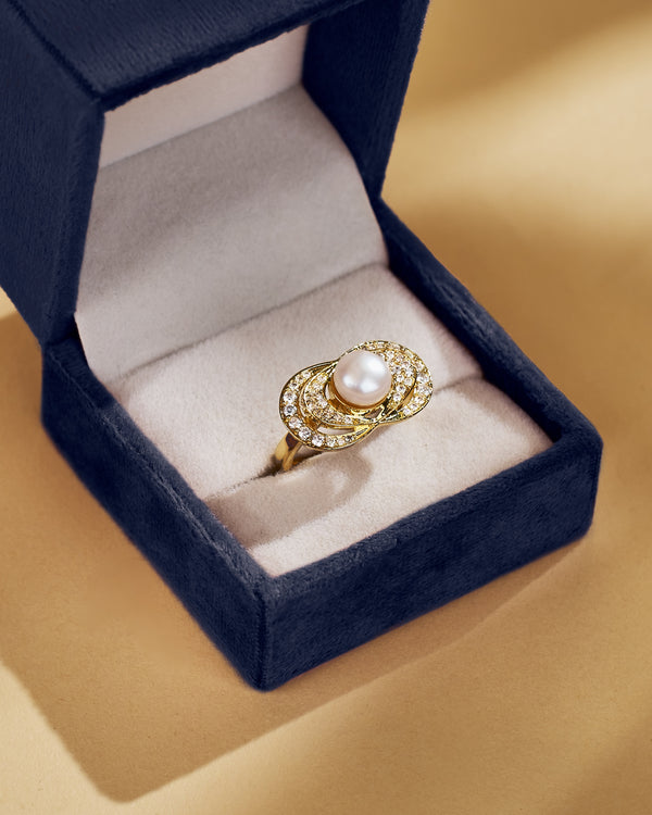 Pearl Swirl Halo CZ Ring