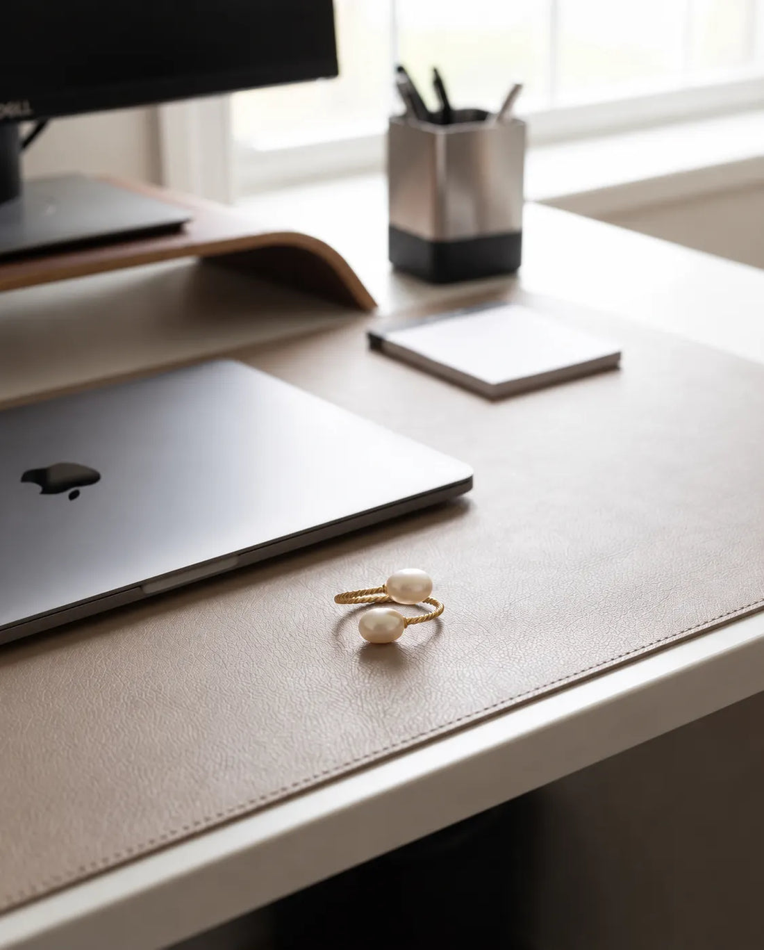 Dual Pearl Open Bypass Adjustable Pearl Ring