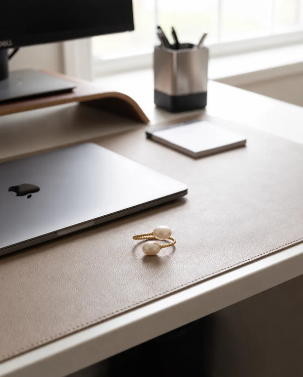 Dual Pearl Open Bypass Adjustable Pearl Ring