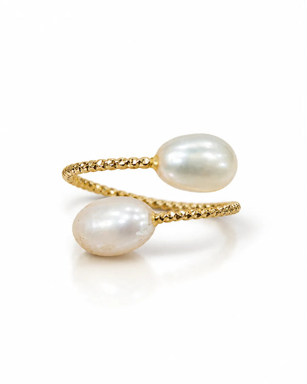Dual Pearl Open Bypass Adjustable Pearl Ring