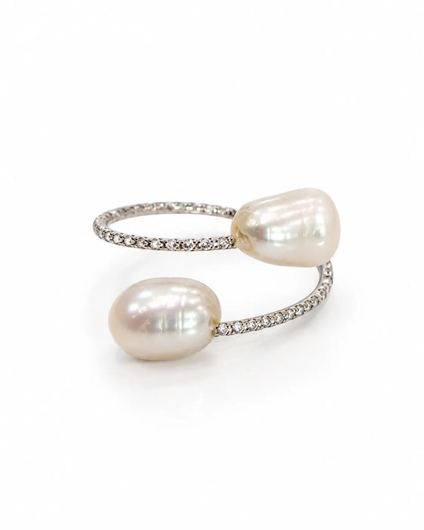 Dual Pearl Open Bypass Adjustable Pearl Ring