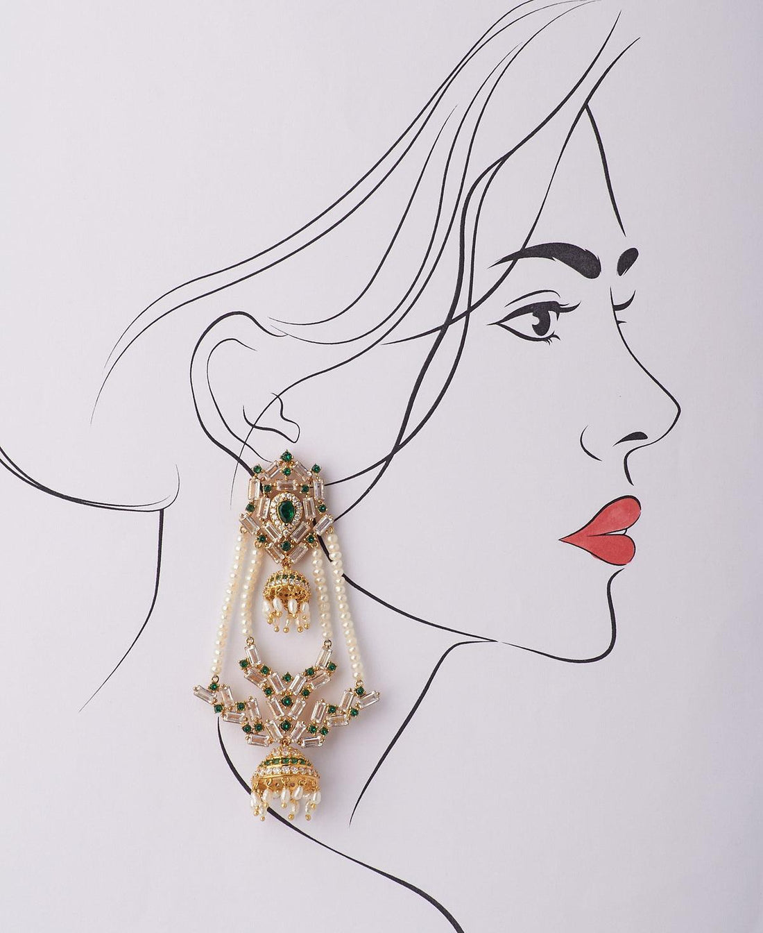 Rangabati Green Stones And Pearl Jhumkas - Chandrani Pearls