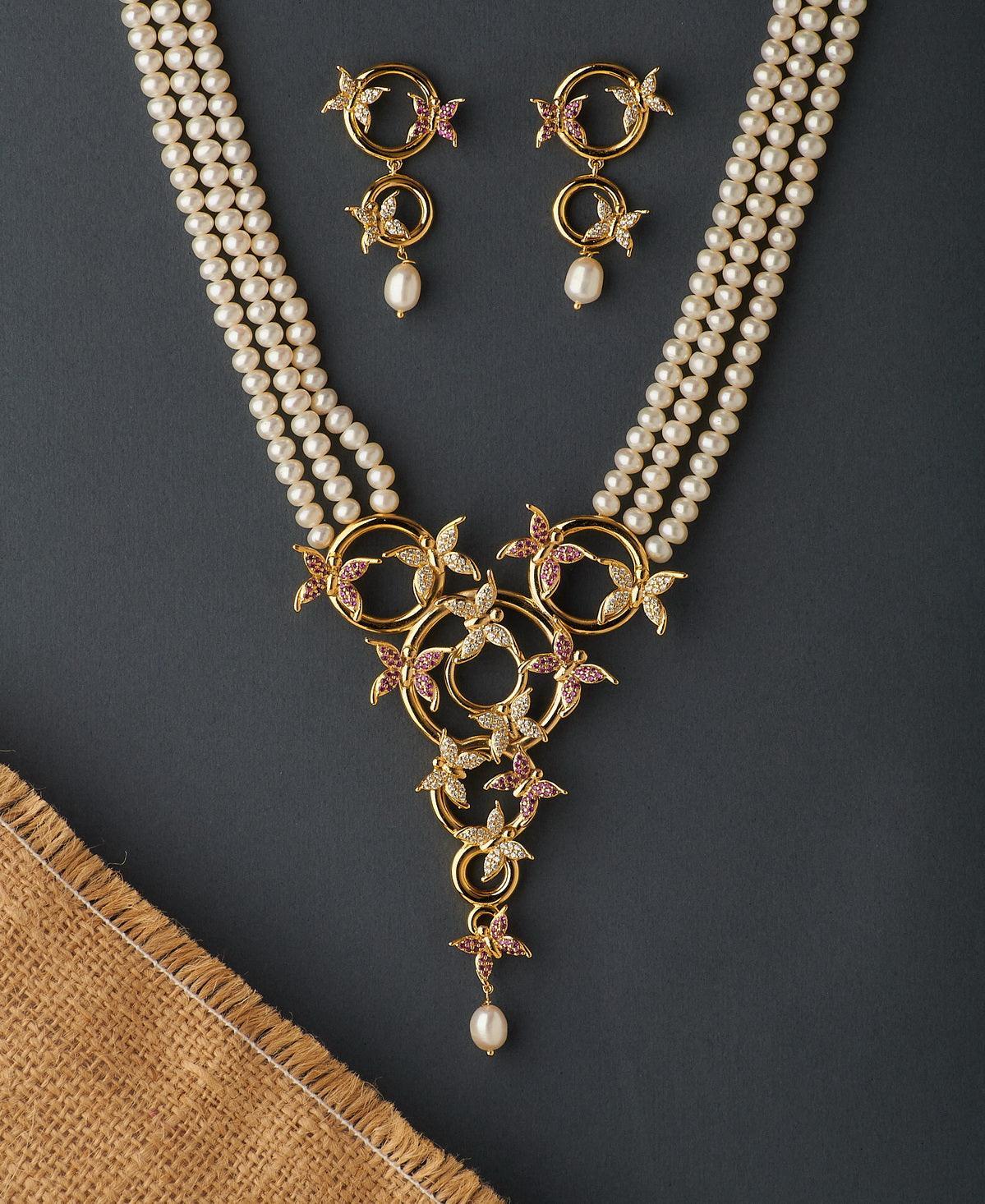 Ravishing Butterfly Real Pearl Necklace Set - Chandrani Pearls