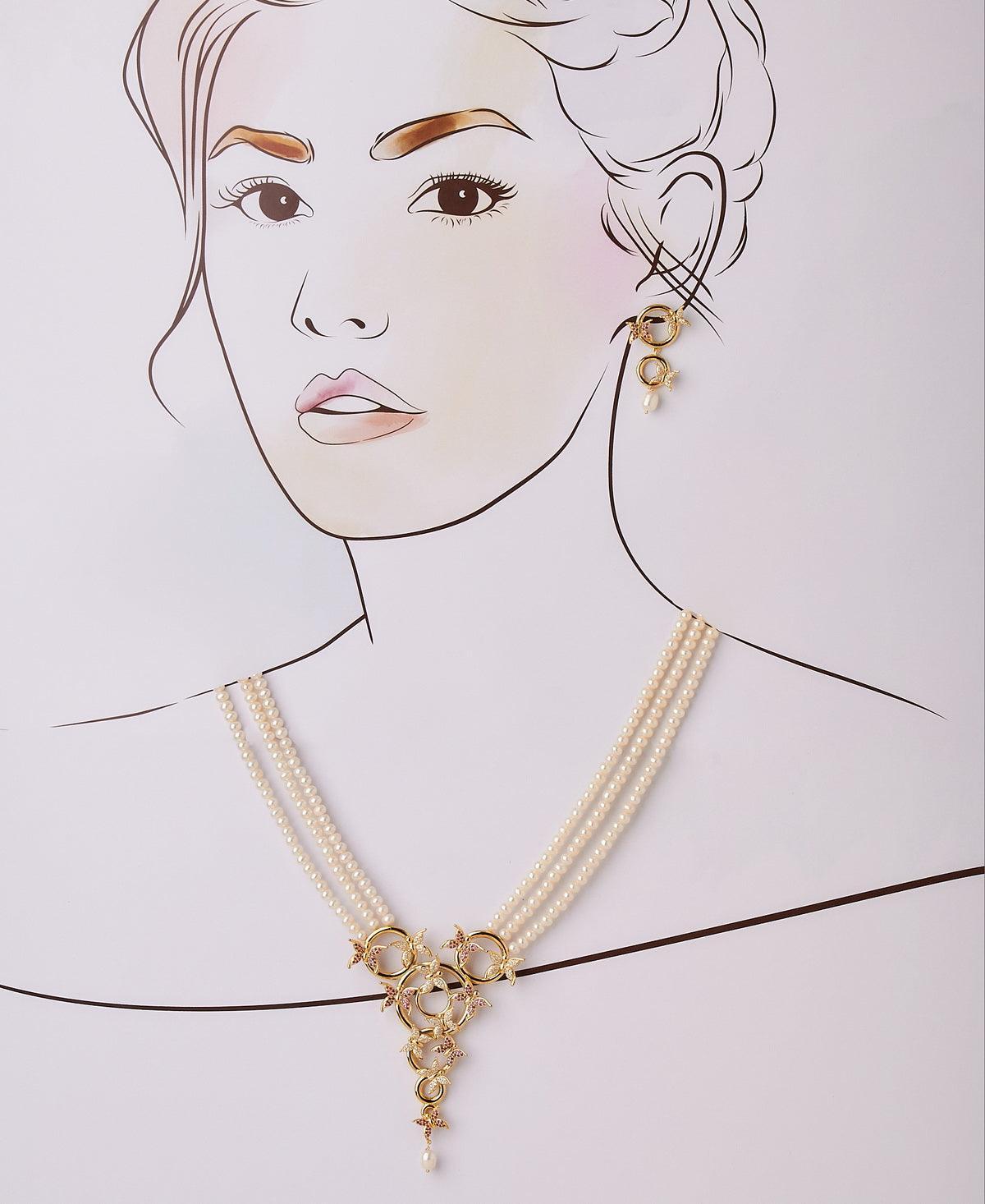 Ravishing Butterfly Real Pearl Necklace Set - Chandrani Pearls
