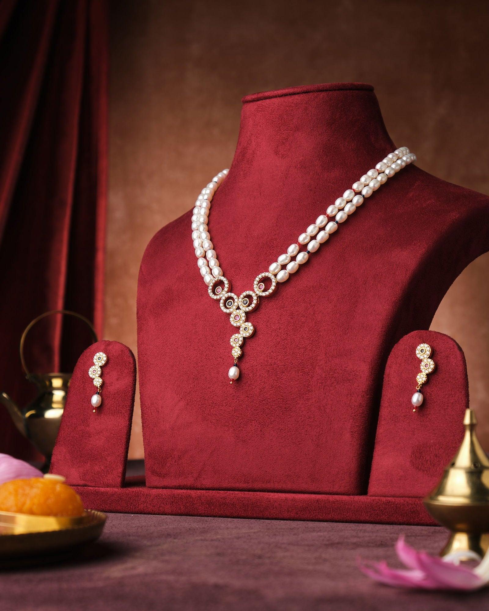 Ravishing CZ Pendant Pearl Necklace Set - Chandrani Pearls