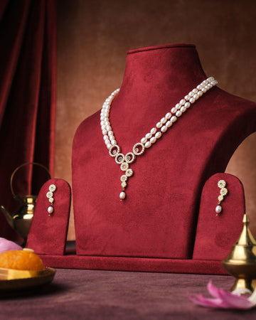Ravishing CZ Pendant Pearl Necklace Set - Chandrani Pearls
