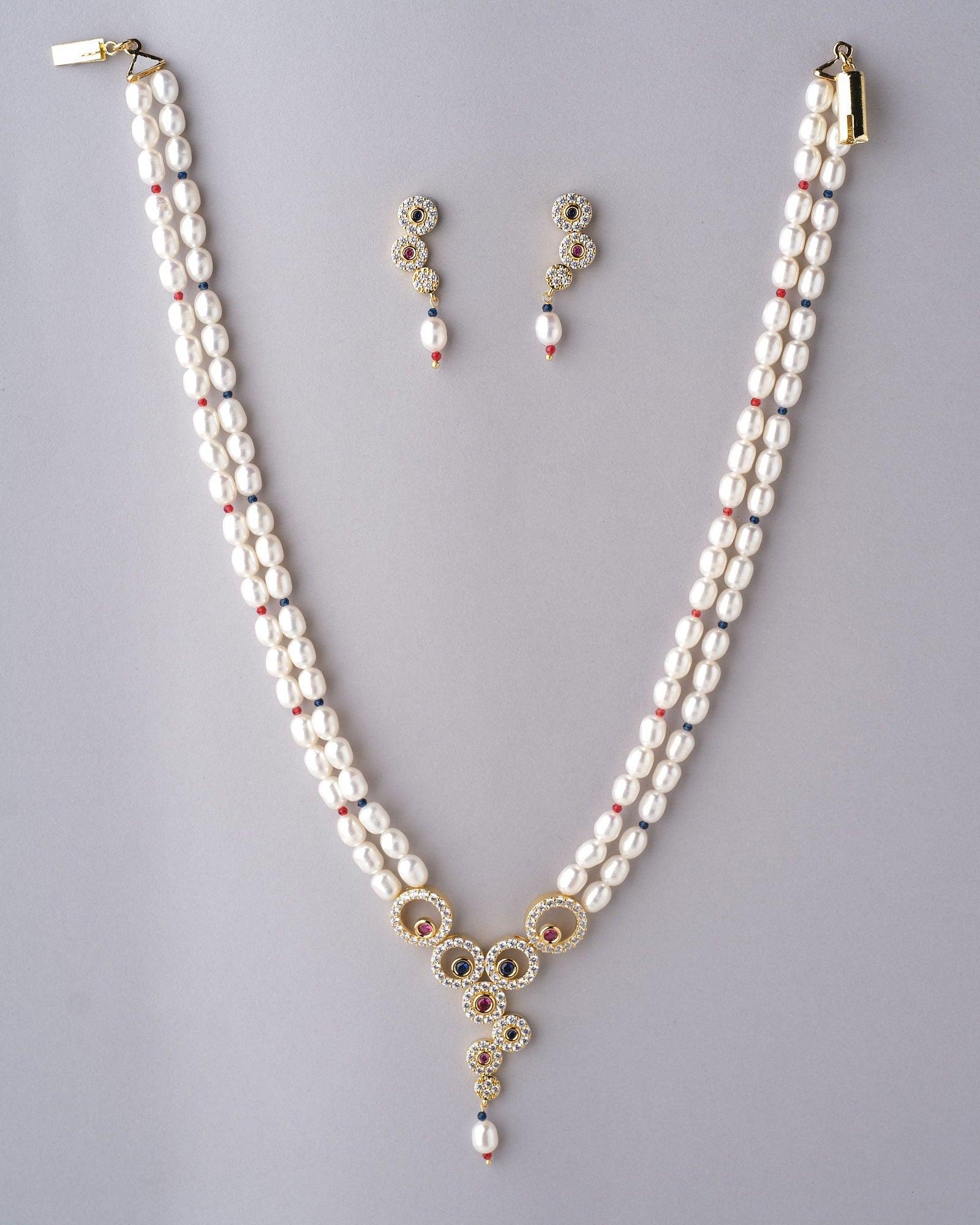Ravishing CZ Pendant Pearl Necklace Set - Chandrani Pearls