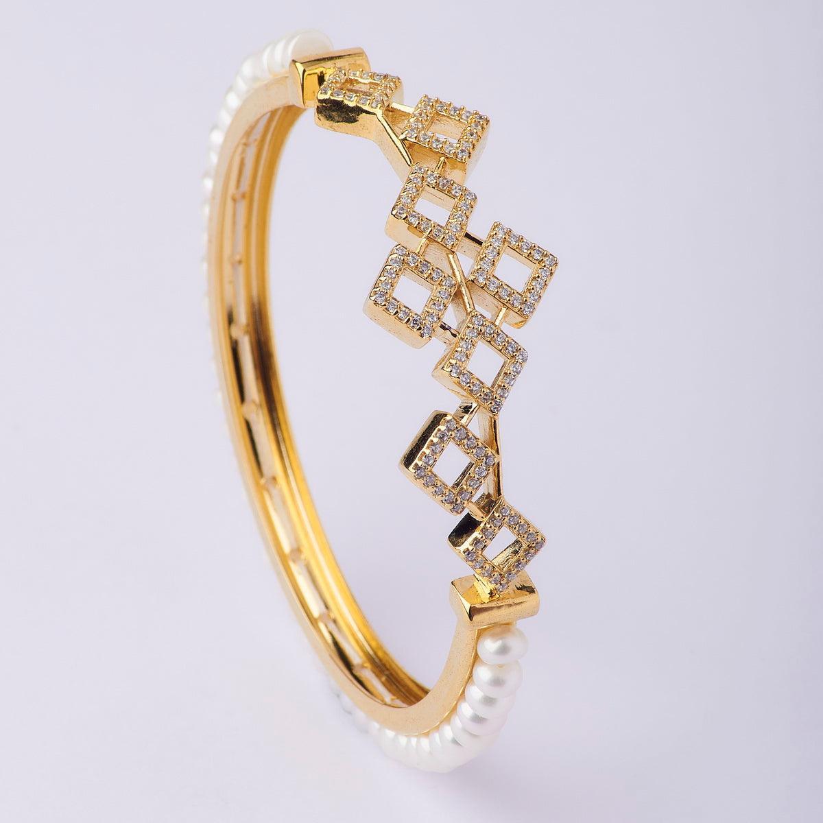 Regal Stone Studded Pearl Bangle - Chandrani Pearls