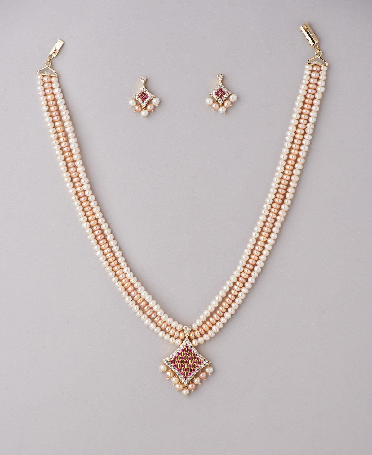 Regal Stone Studded Pearl Necklace Set - Chandrani Pearls