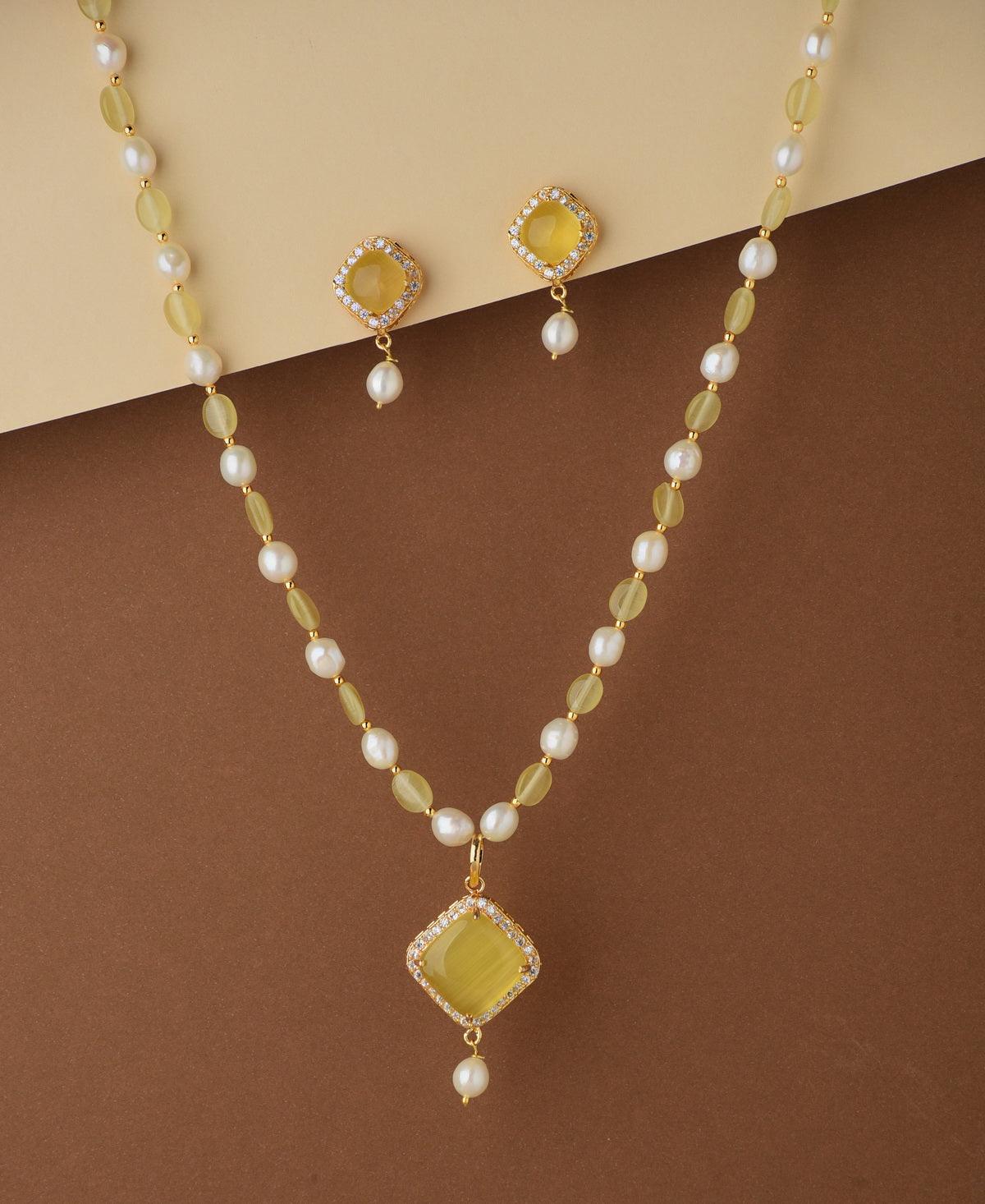 Regal Yellow Beads Necklace Set - Chandrani Pearls