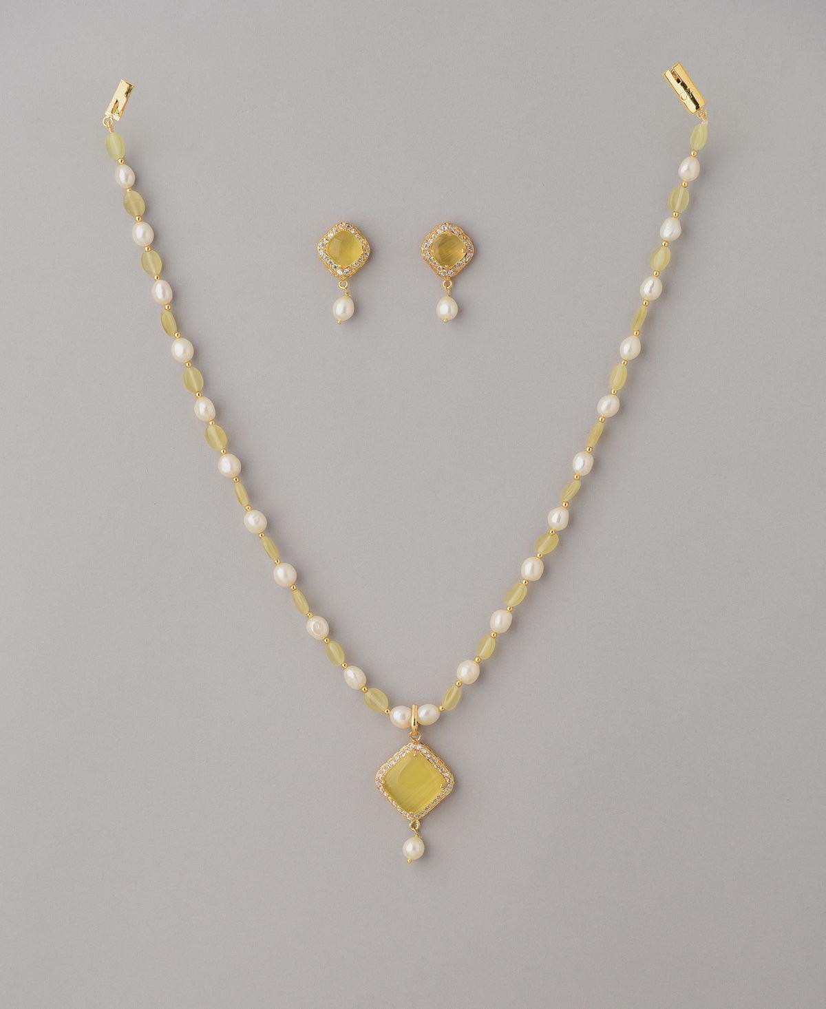 Regal Yellow Beads Necklace Set - Chandrani Pearls