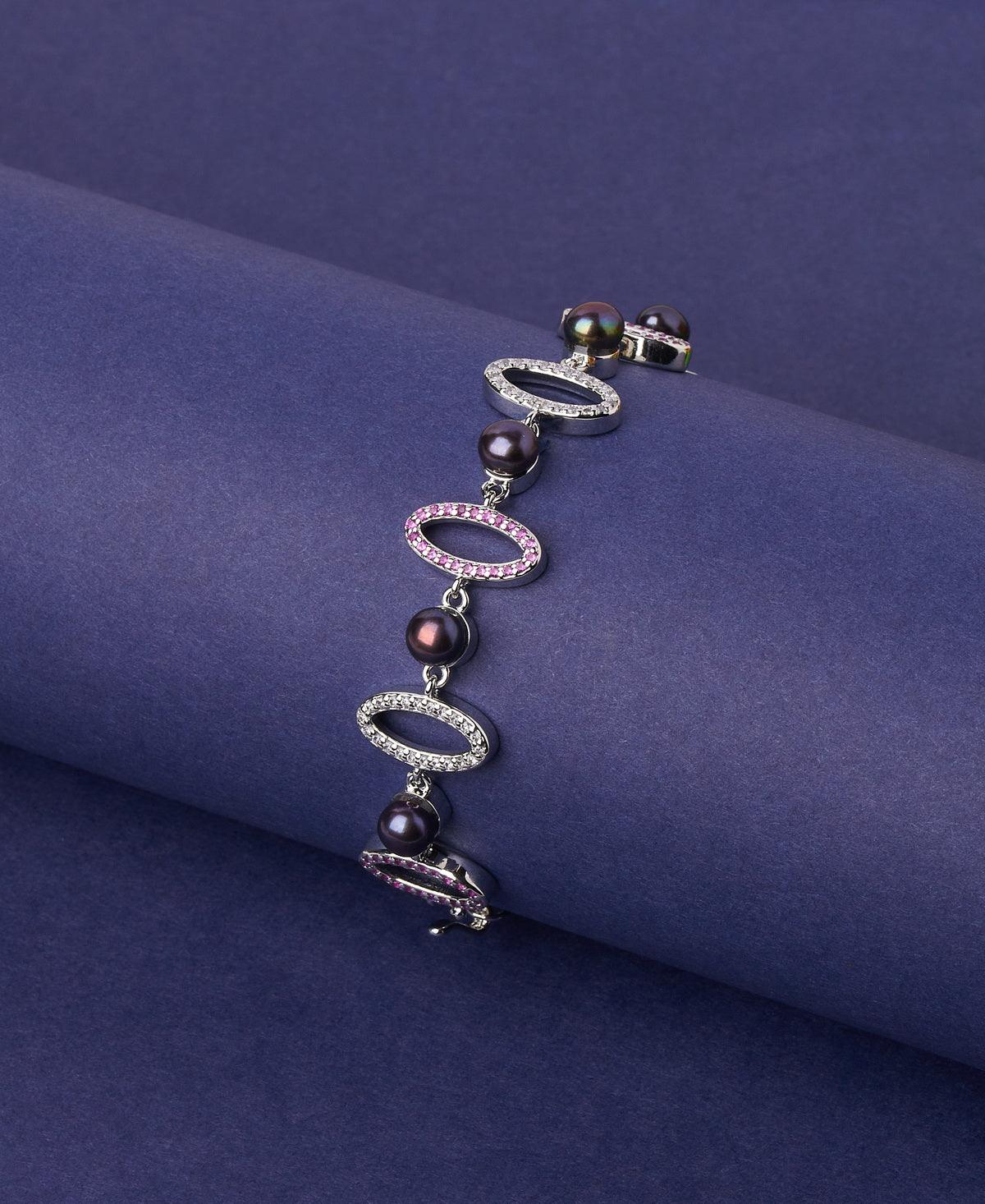 Ritzy Stone Studded Rhodium Bracelet - Chandrani Pearls