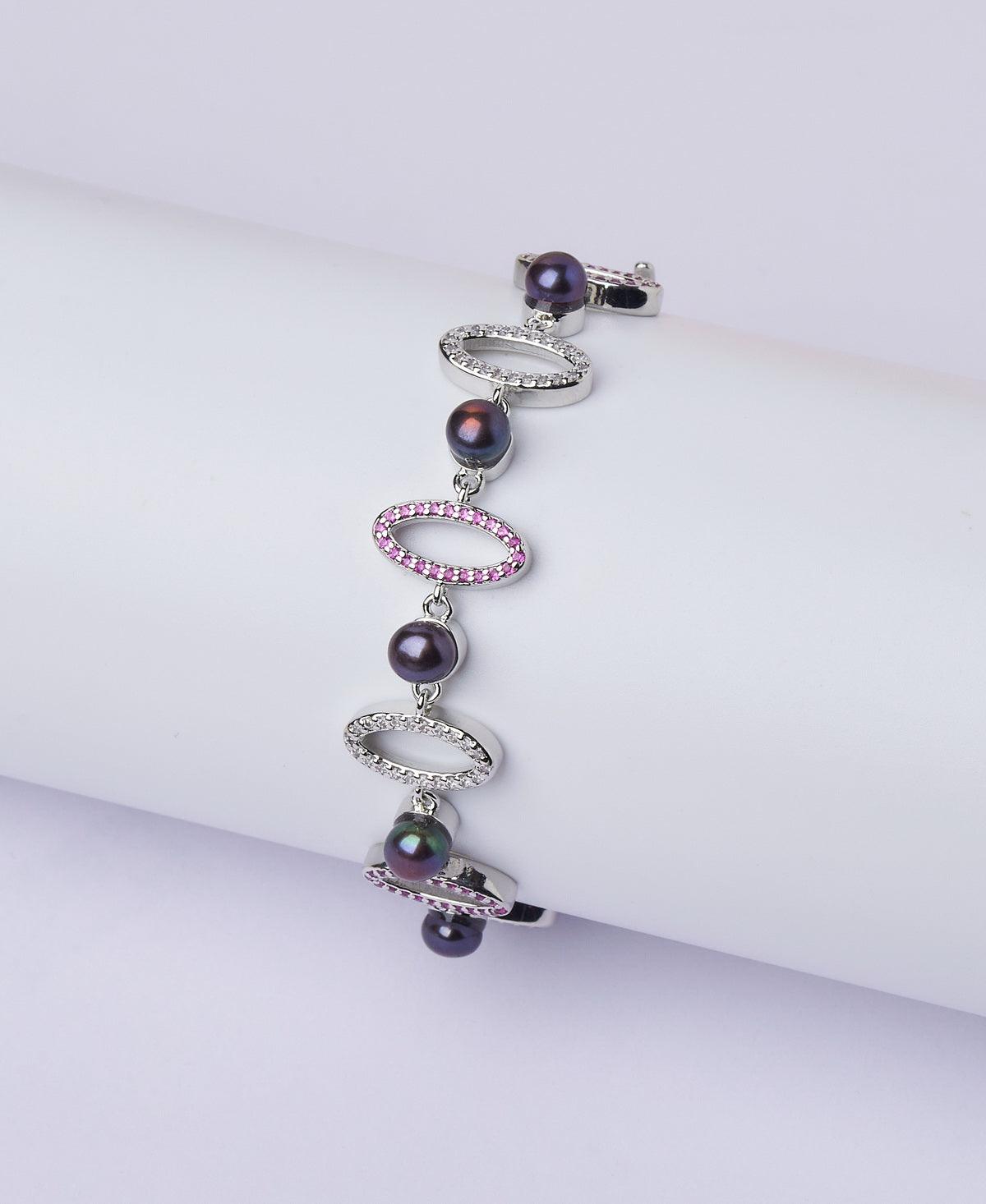 Ritzy Stone Studded Rhodium Bracelet - Chandrani Pearls