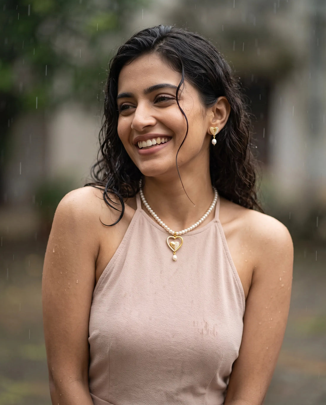 Dual Heart CZ Pearl Strand Necklace Set