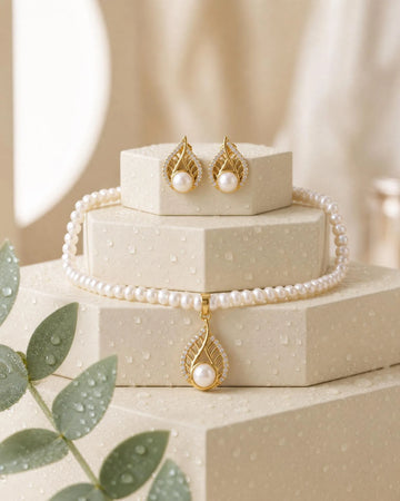 Celeste Teardrop Pearl Necklace Set