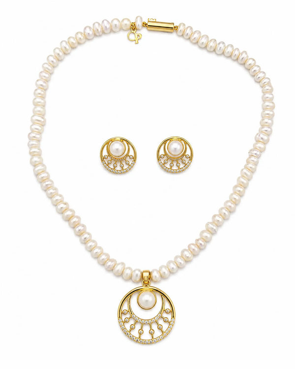 Eclipse Crescent Pearl Strand Necklace & Earring Set