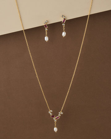 Chic and Slender Pearl Drop Necklace Set