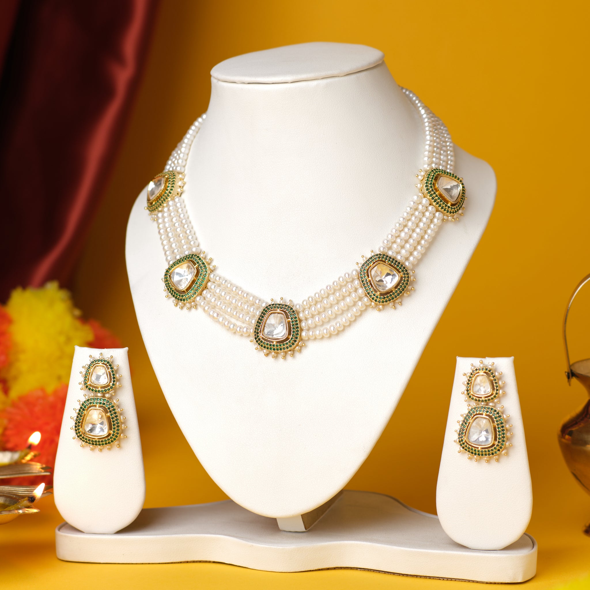 Royal Pearl and Kundan Necklace Set