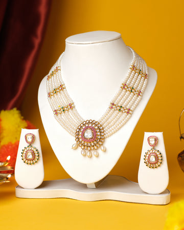 Multi-Strand Pearl Necklace Set with Grand Pendant