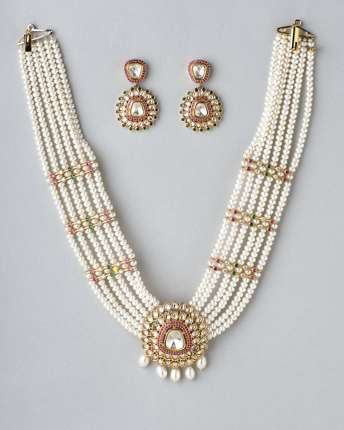 Multi-Strand Pearl Necklace Set with Grand Pendant