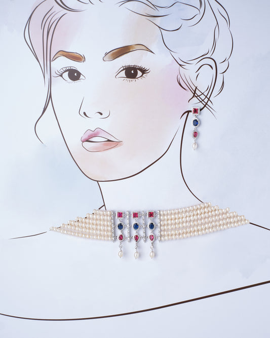 Graceful Pretty CZ Pendant Pearl Necklace Set