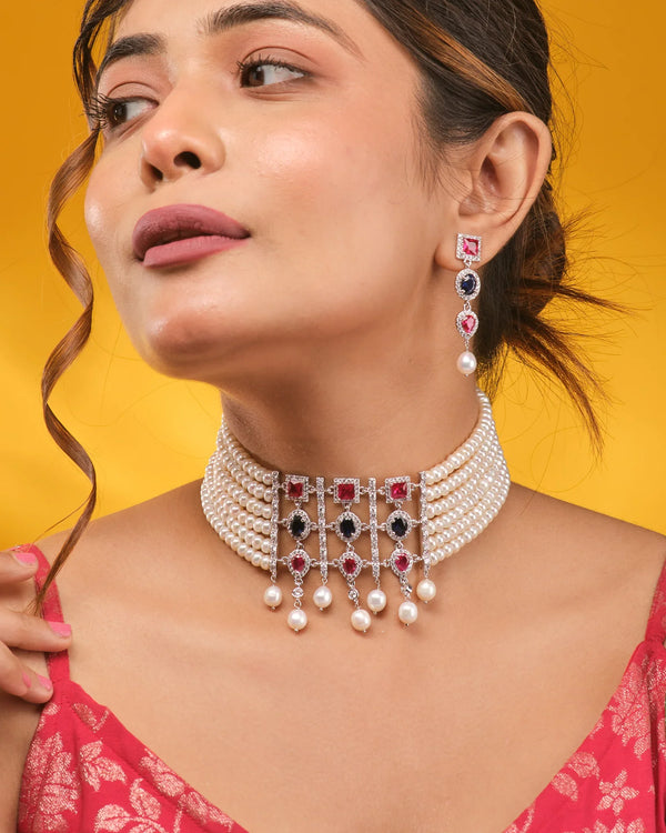 Empress Pearl & CZ Necklace Set