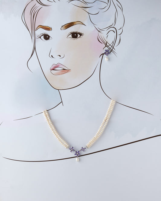 Florial Pearl Necklace Set